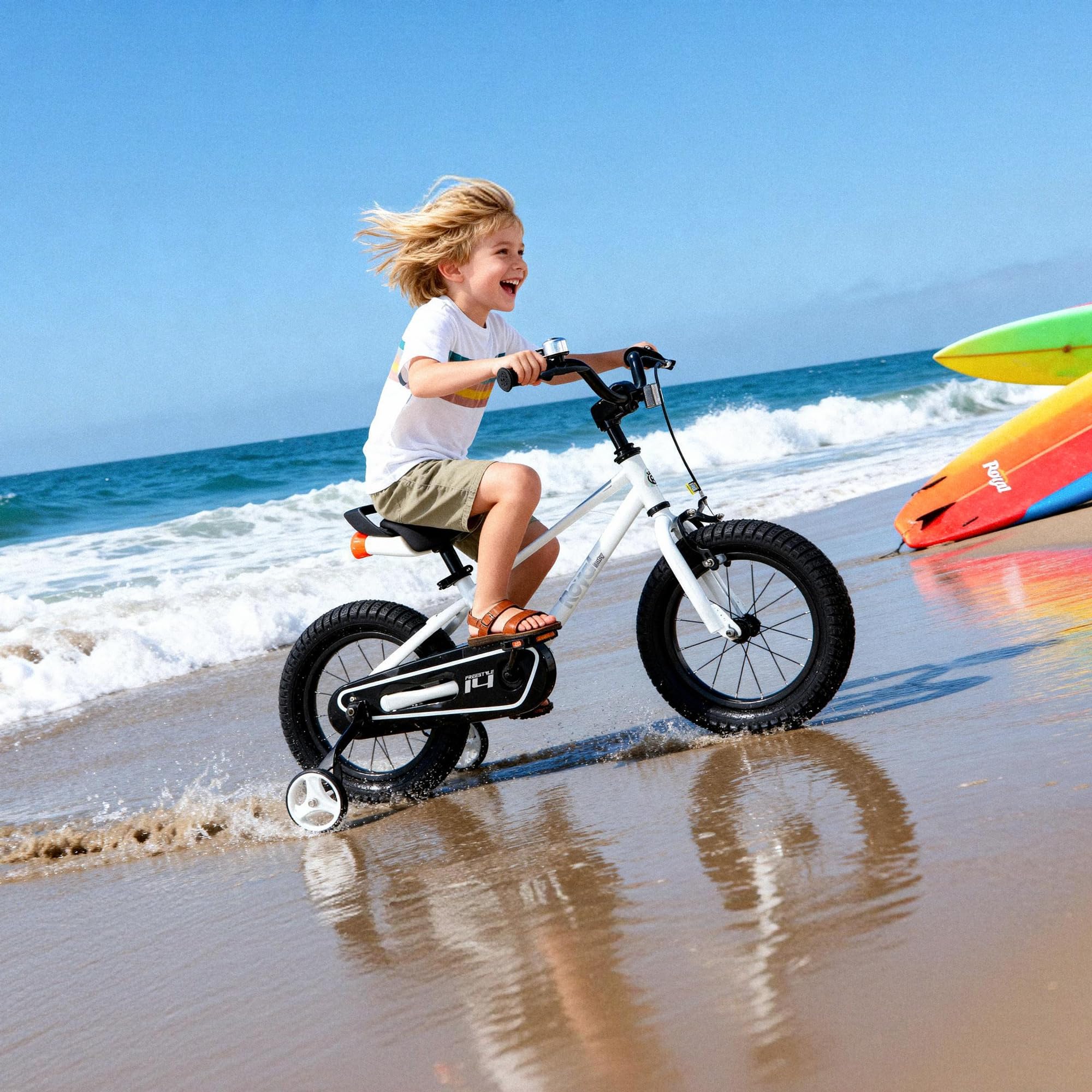 RoyalBaby side profile with training wheels attached offering balance for beginners