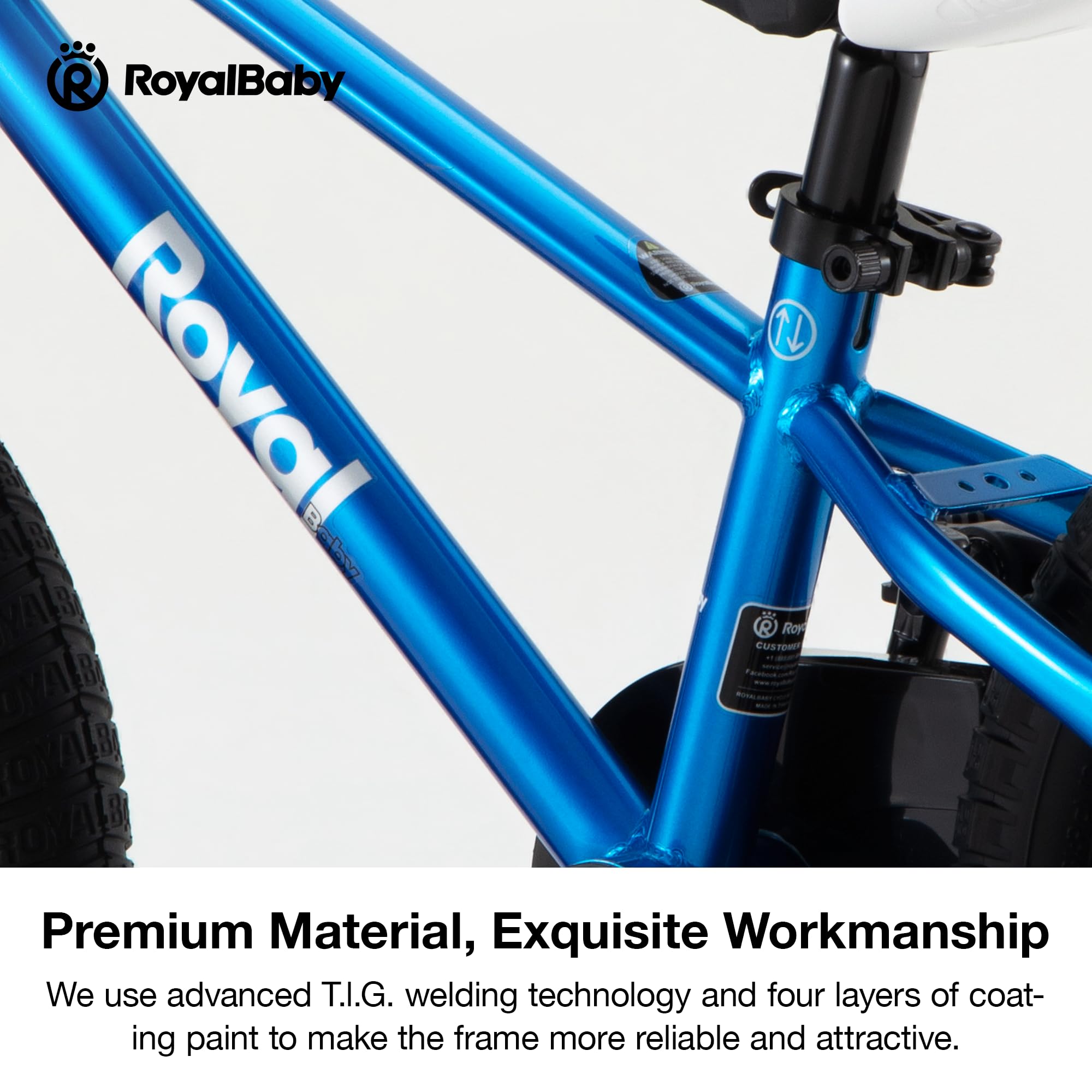 RoyalBaby wide 2.4-inch pneumatic tire detail providing stability and ride cushioning