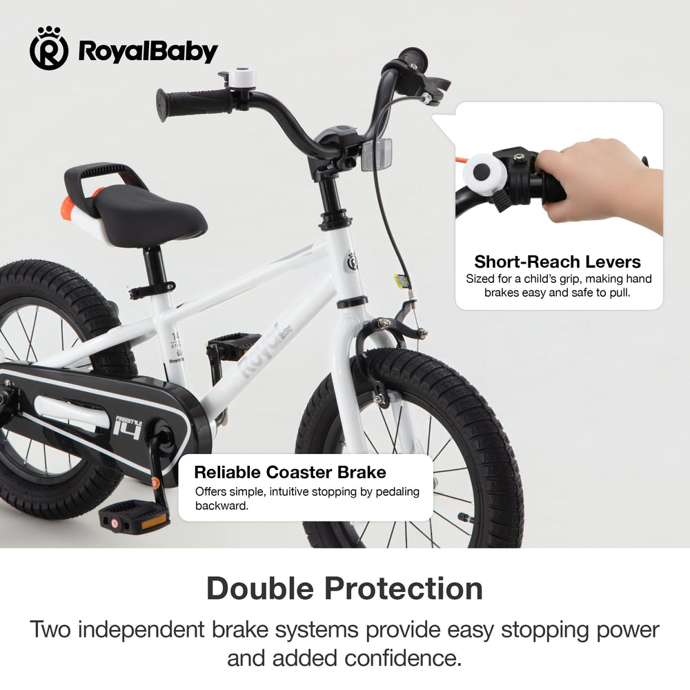 RoyalBaby training wheels attached to rear for beginner balance support