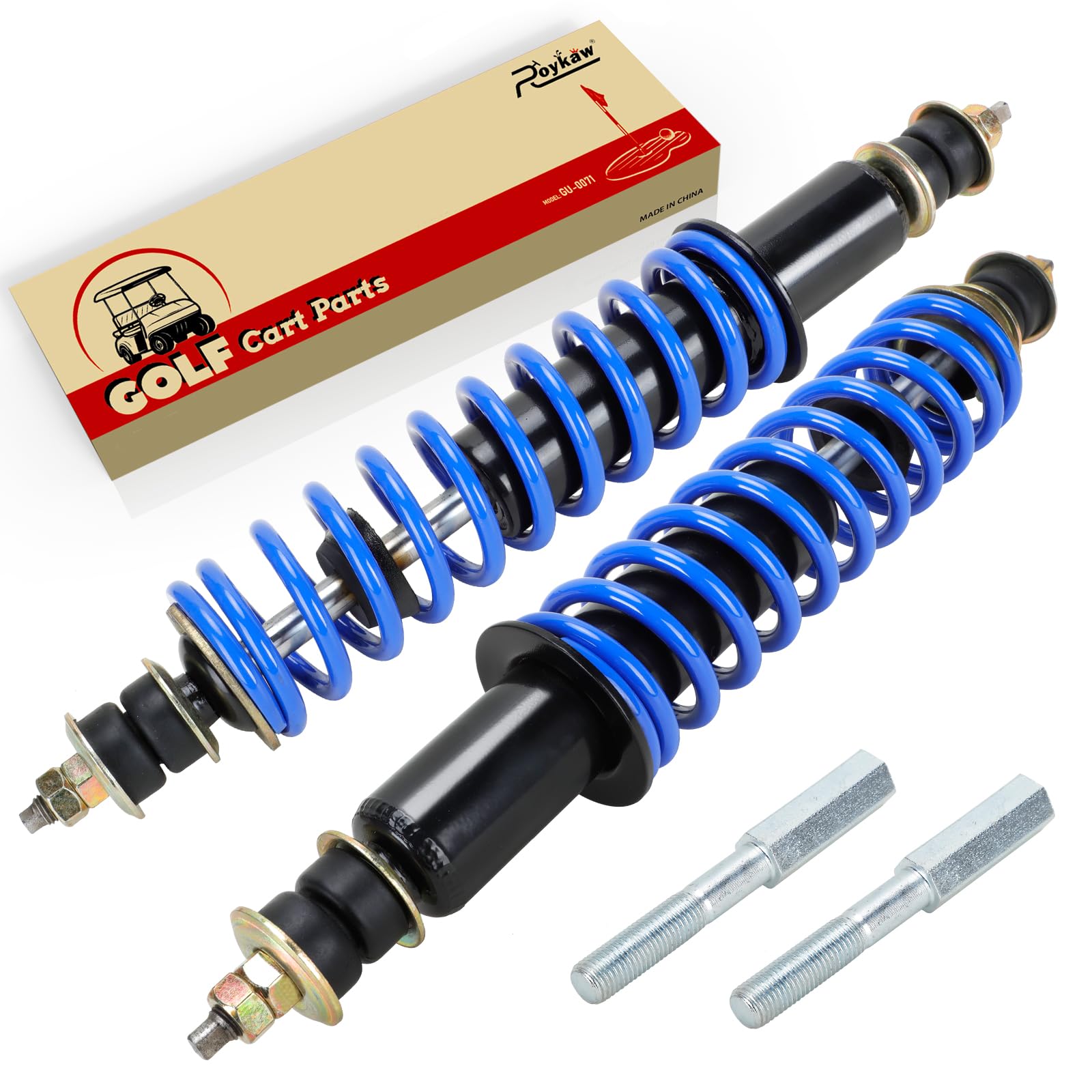 Roykaw front view packaged shocks showing ready-to-install replacement benefit