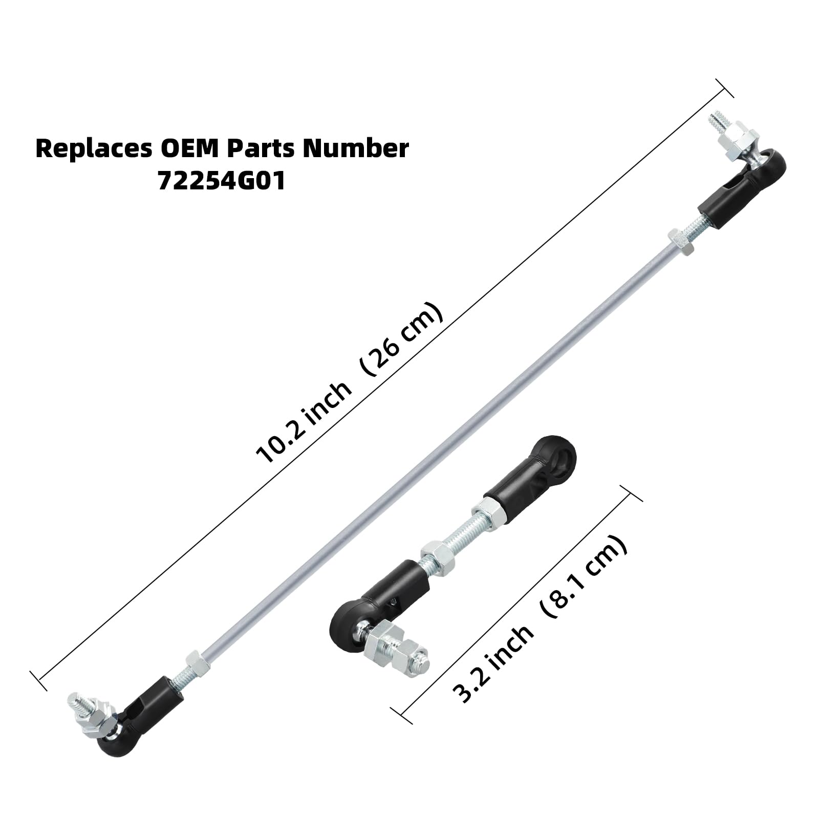 Roykaw throttle linkage rod beside ruler for scale to confirm fitment accuracy