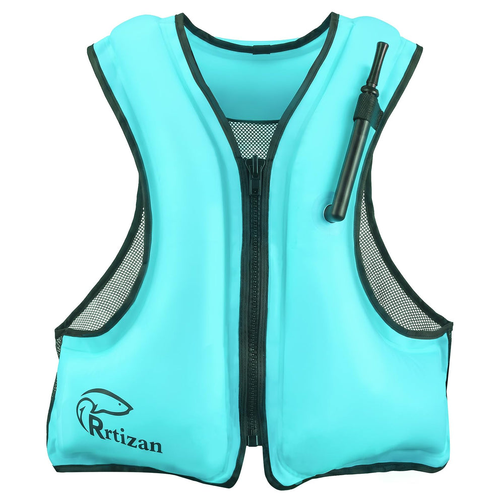 Rrtizan front view inflated vest showing secure fit and easy zipper