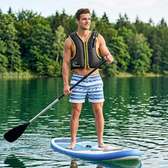 Rrtizan person snorkeling inflated vest providing buoyancy and freedom