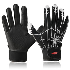 RSPGO front view of spider black youth batting gloves showing compact fit and style benefit