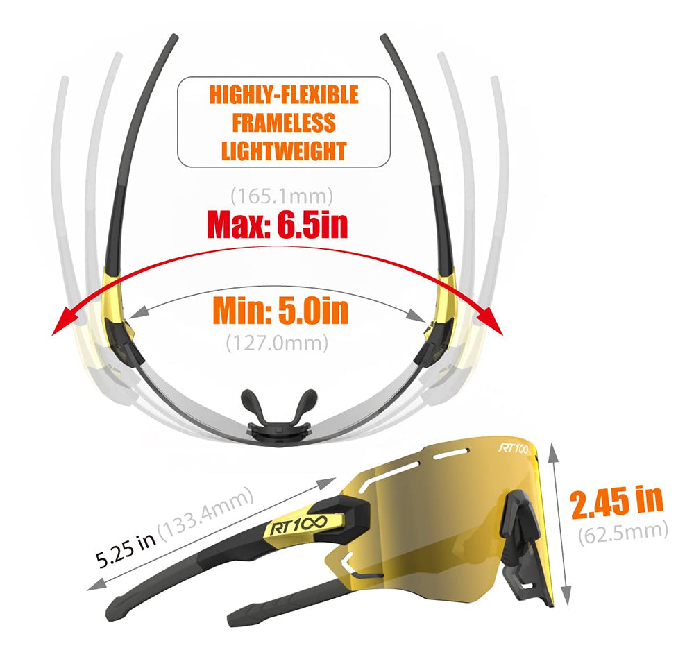 RT100 close-up of gold multilayer lens reflecting glare and improving contrast for safety