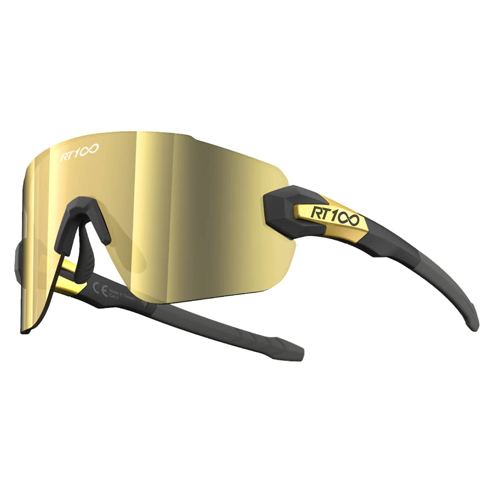 RT100 front view gold lens shield showing full coverage and sporty look