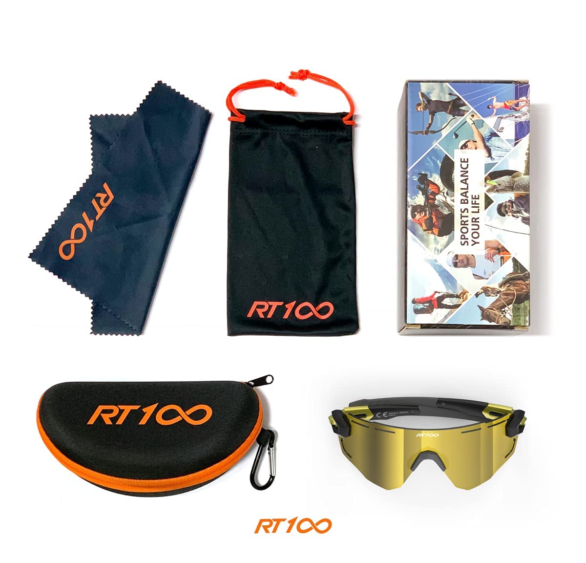 RT100 sunglasses held in hand showing scale and lightweight feel for easy carry