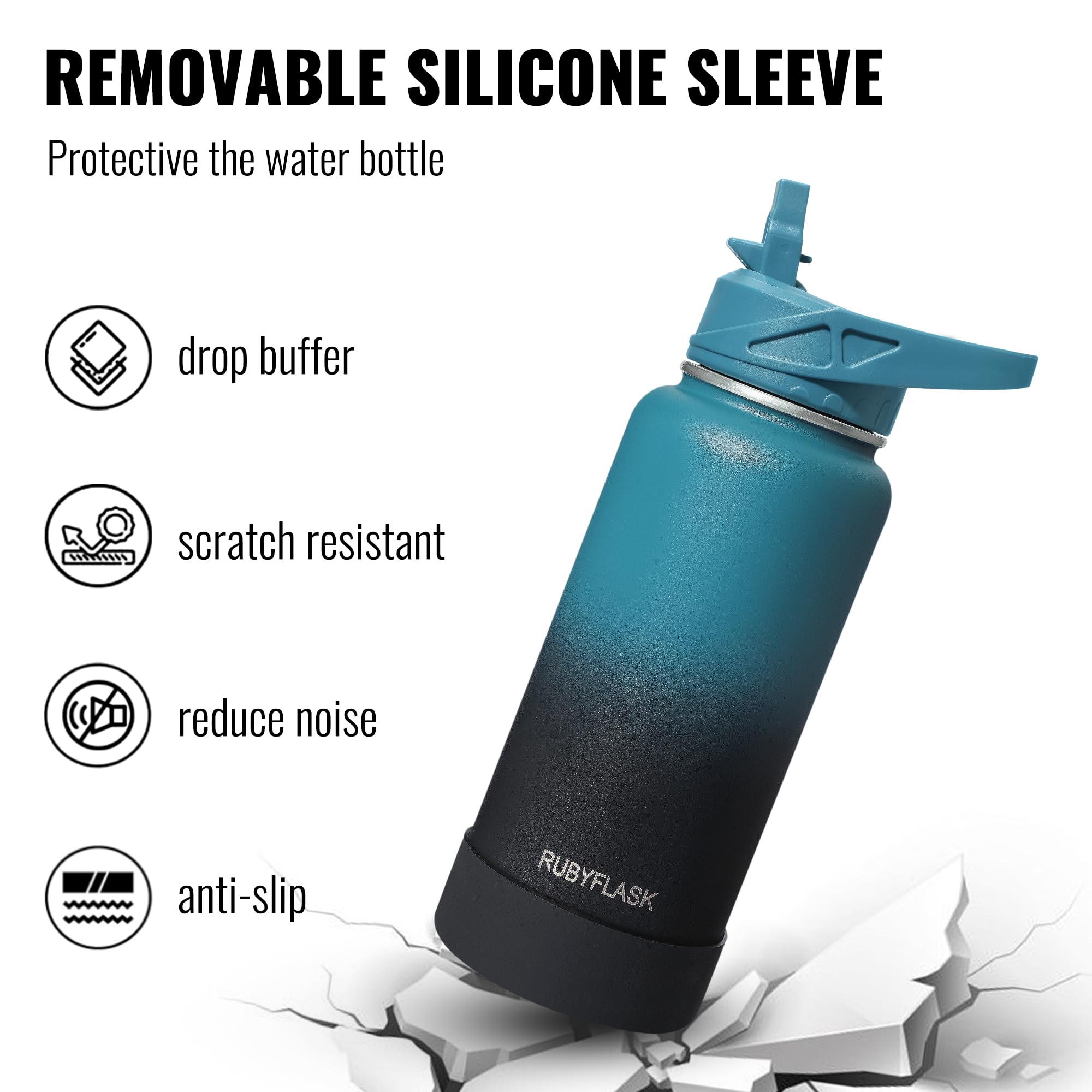 RUBYFLASK wide mouth with ice inserted for long-lasting cold beverage benefit