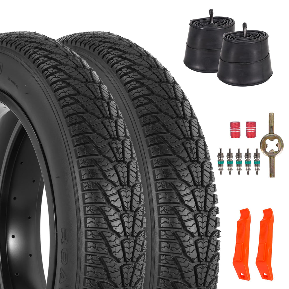 RUHUO front view of 20x3.0 tire kit showing packaging and included tools for easy replacement