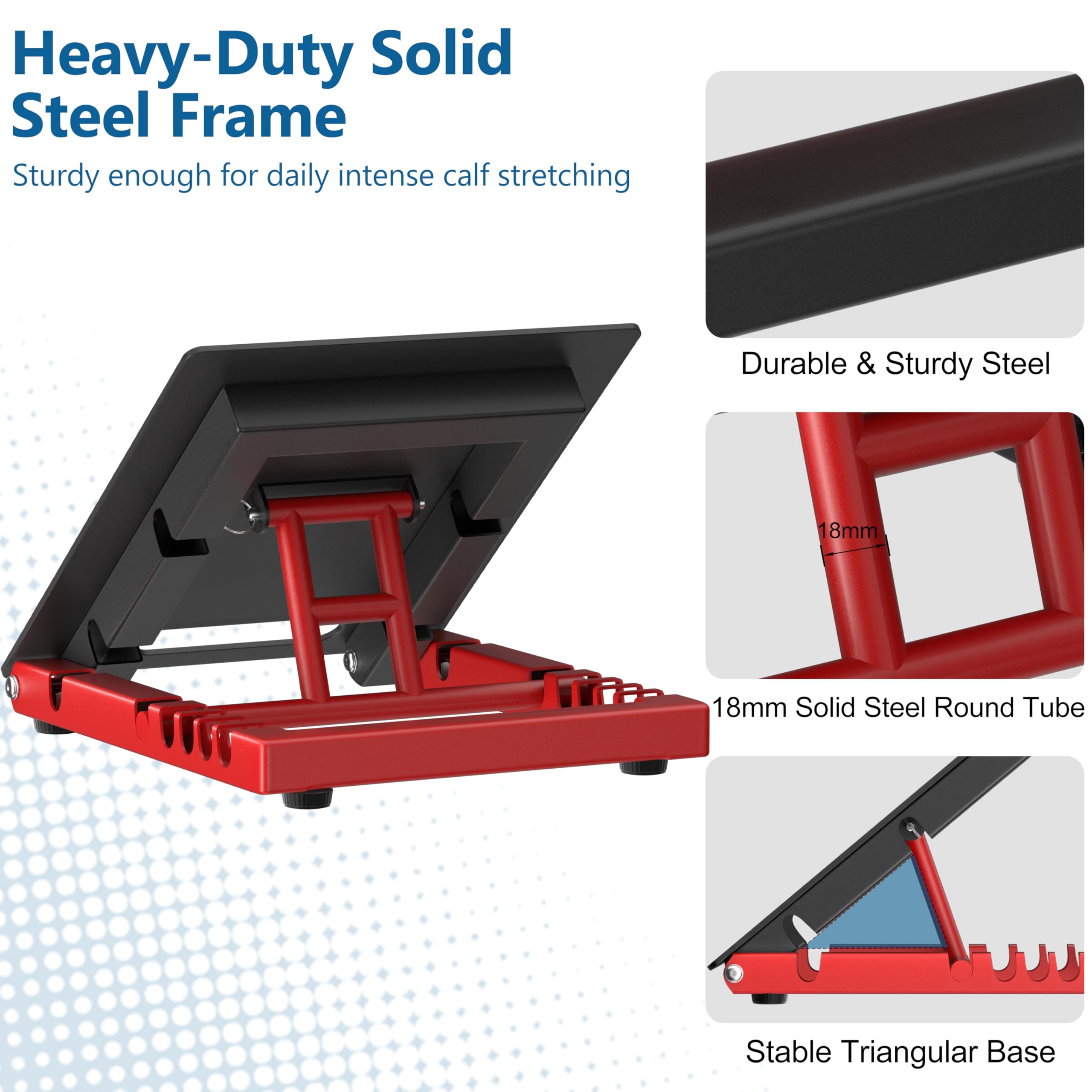 Rumoid slant board side profile displaying five adjustable incline settings