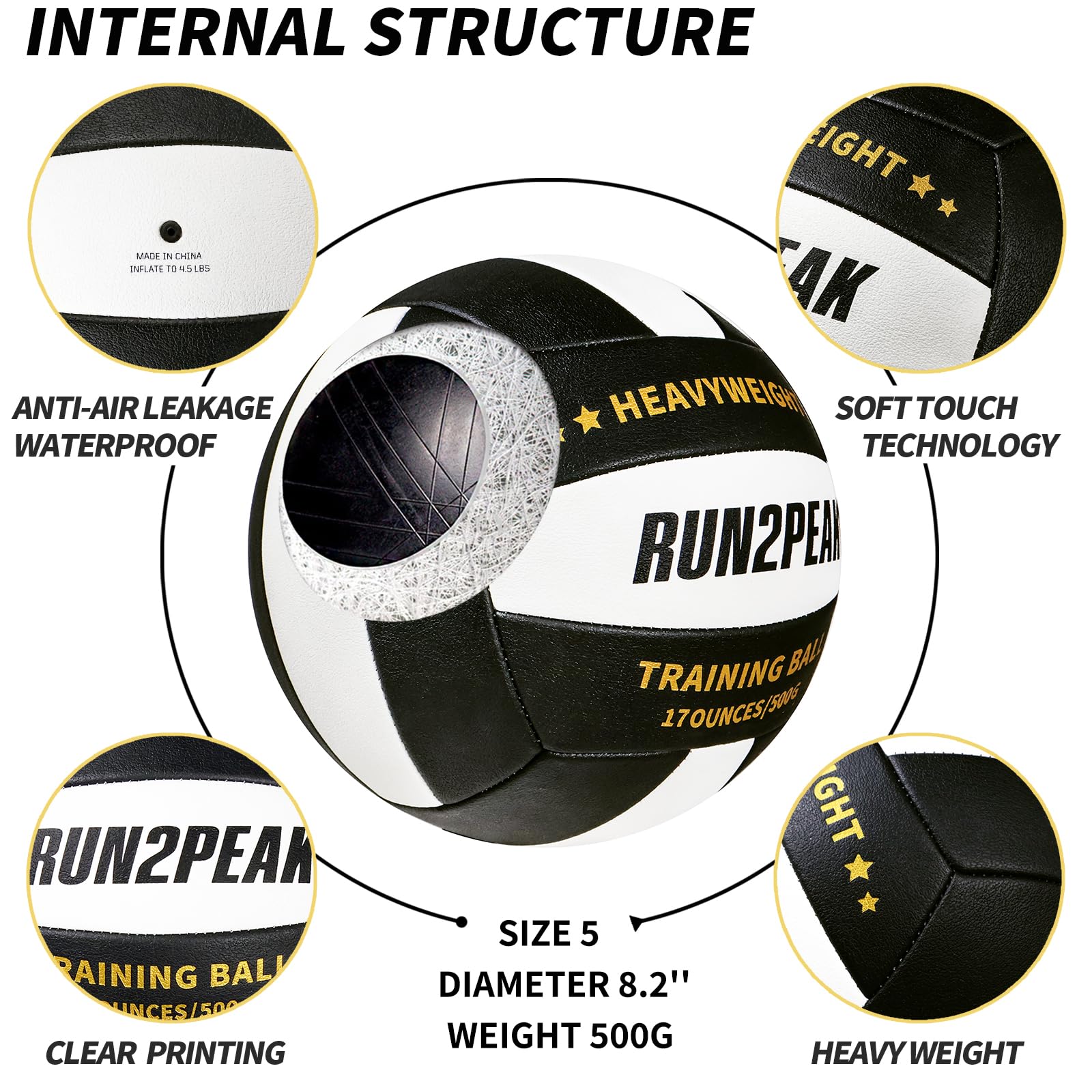 RUN2PEAK inflation valve and label detail emphasizing easy inflation and safe shipping