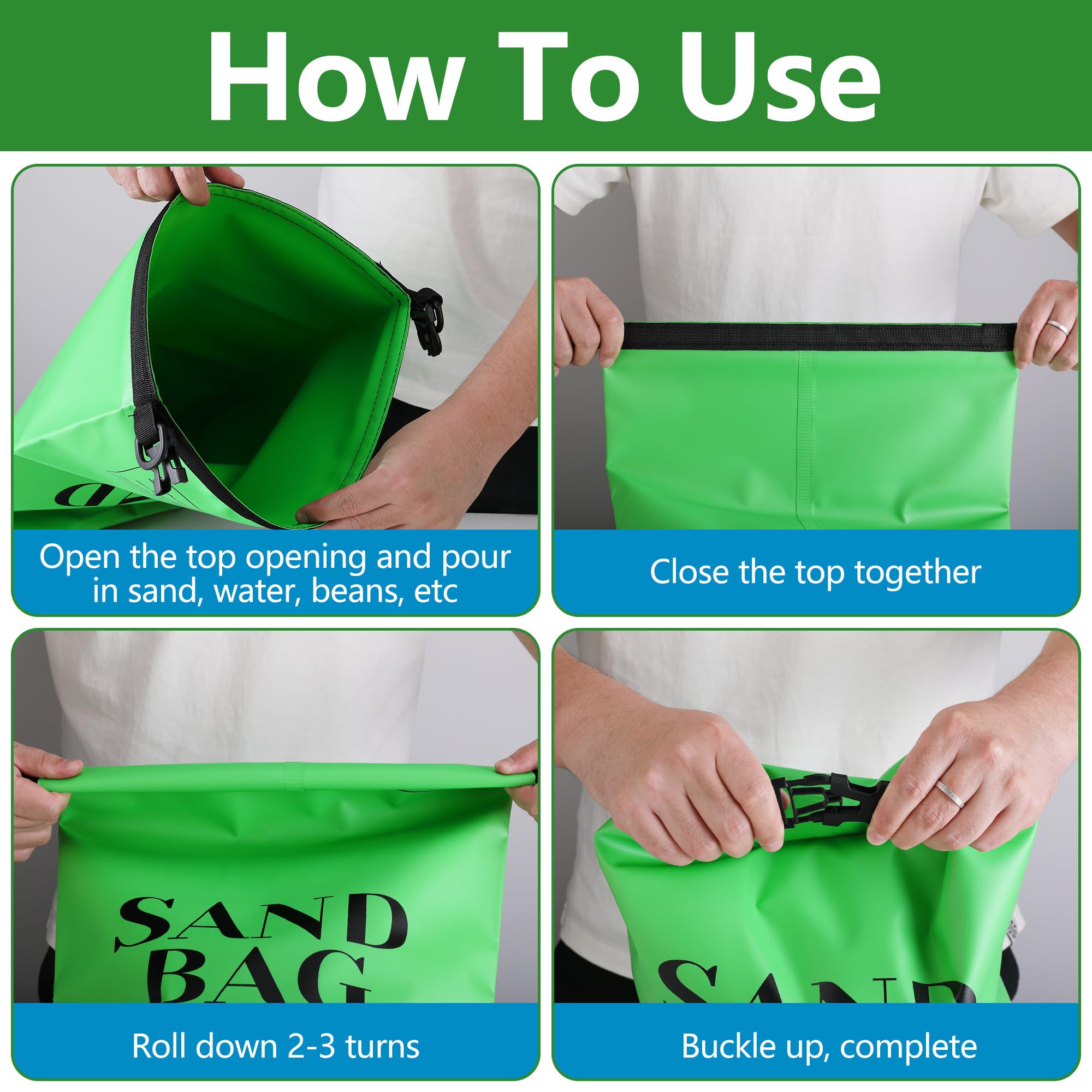 RunNico compact folded sand bag in hand showing portable size and convenient storage benefit