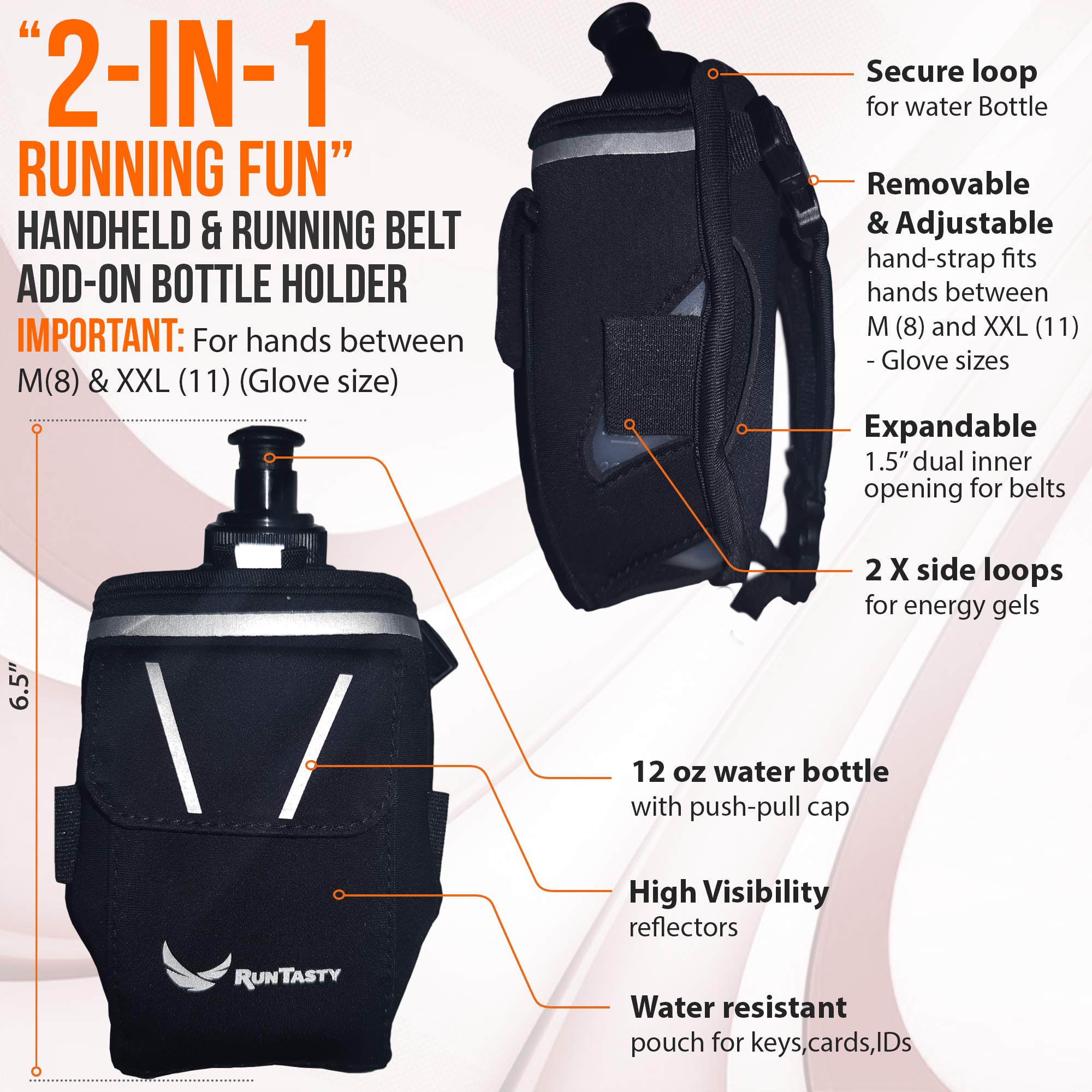 Runtasty holster sliding onto a waist belt for hands-free hydration on runs