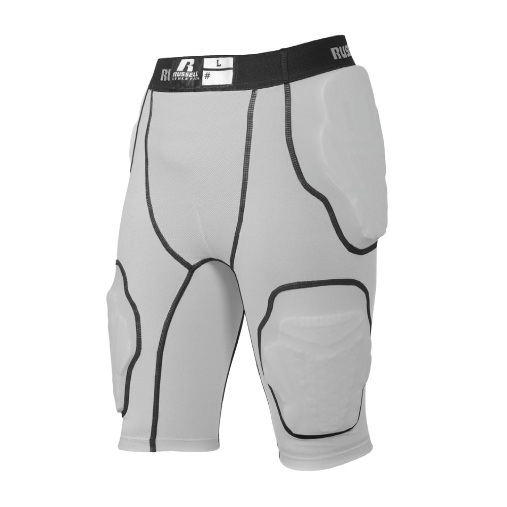 Russell Athletic front view of girdle showing pads and cup pocket for reliable impact protection