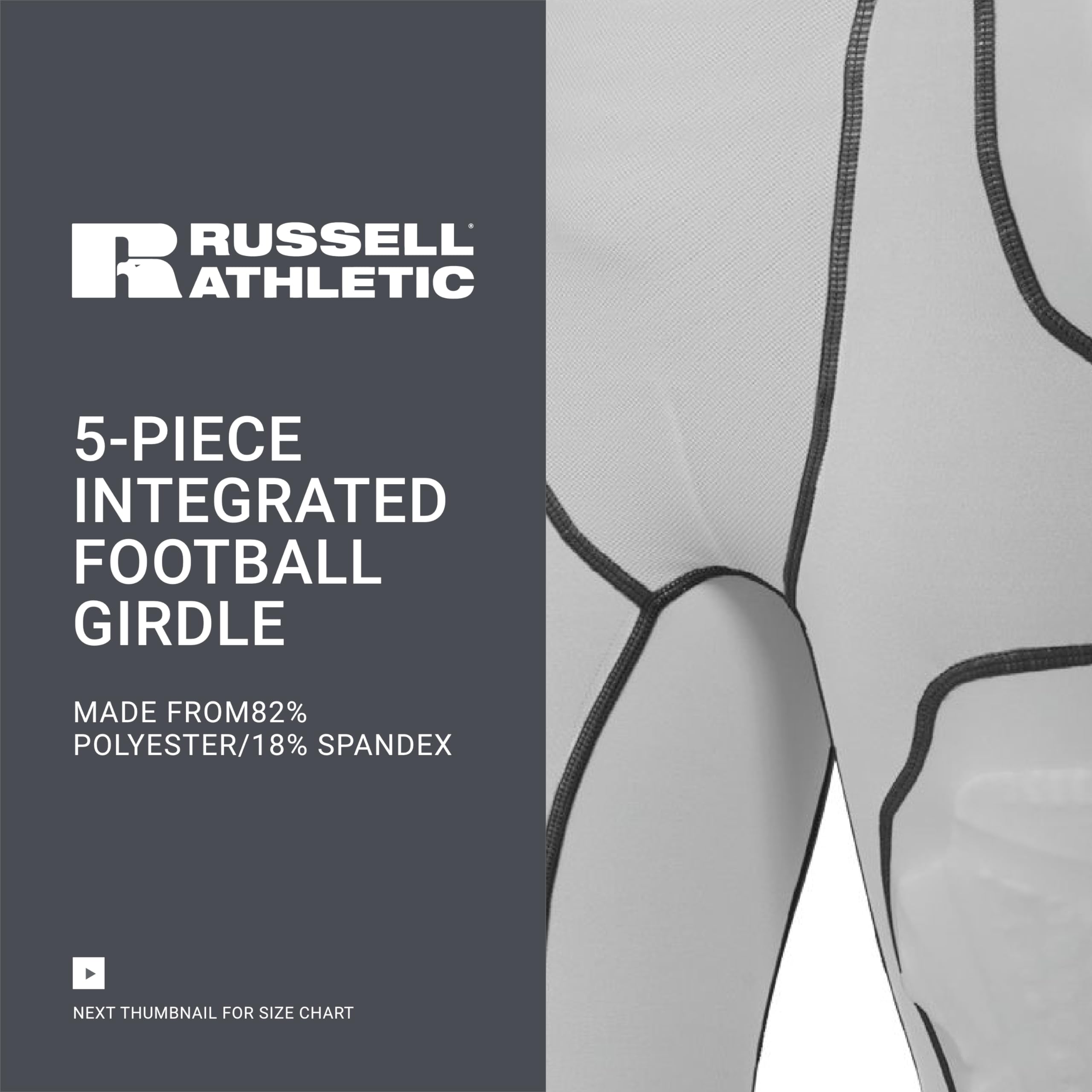 Russell Athletic girdle beside a football helmet to show size scale and practical fit