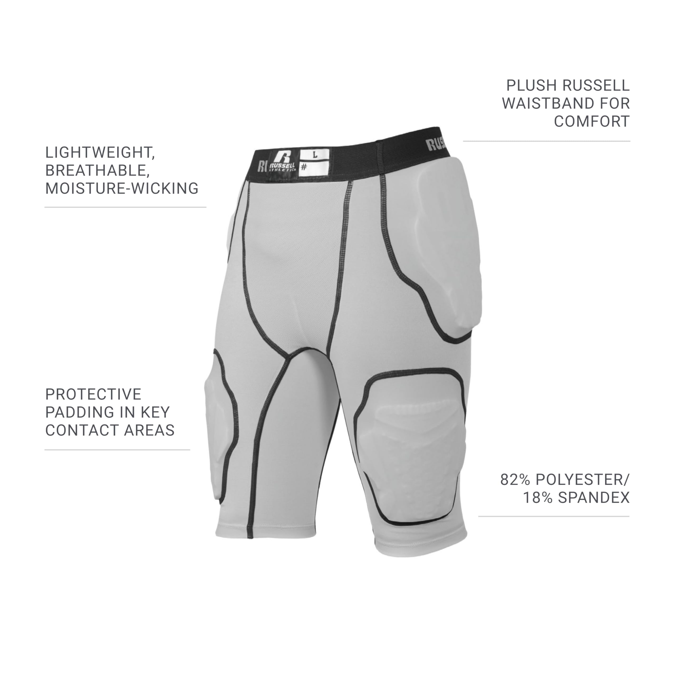 Russell Athletic plush waistband and label for comfort and stable fit during play