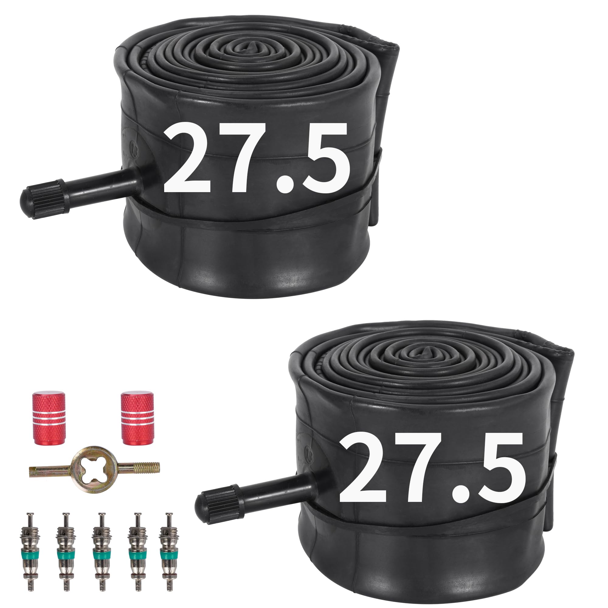 RUTU front packaging showing two 27.5" tubes and included accessories for quick replacement
