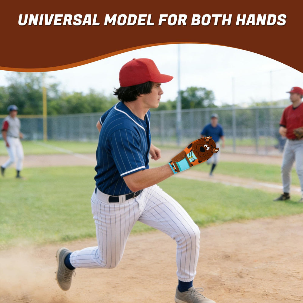 RVRAYS sliding mitt in action during a base slide demonstrating protection