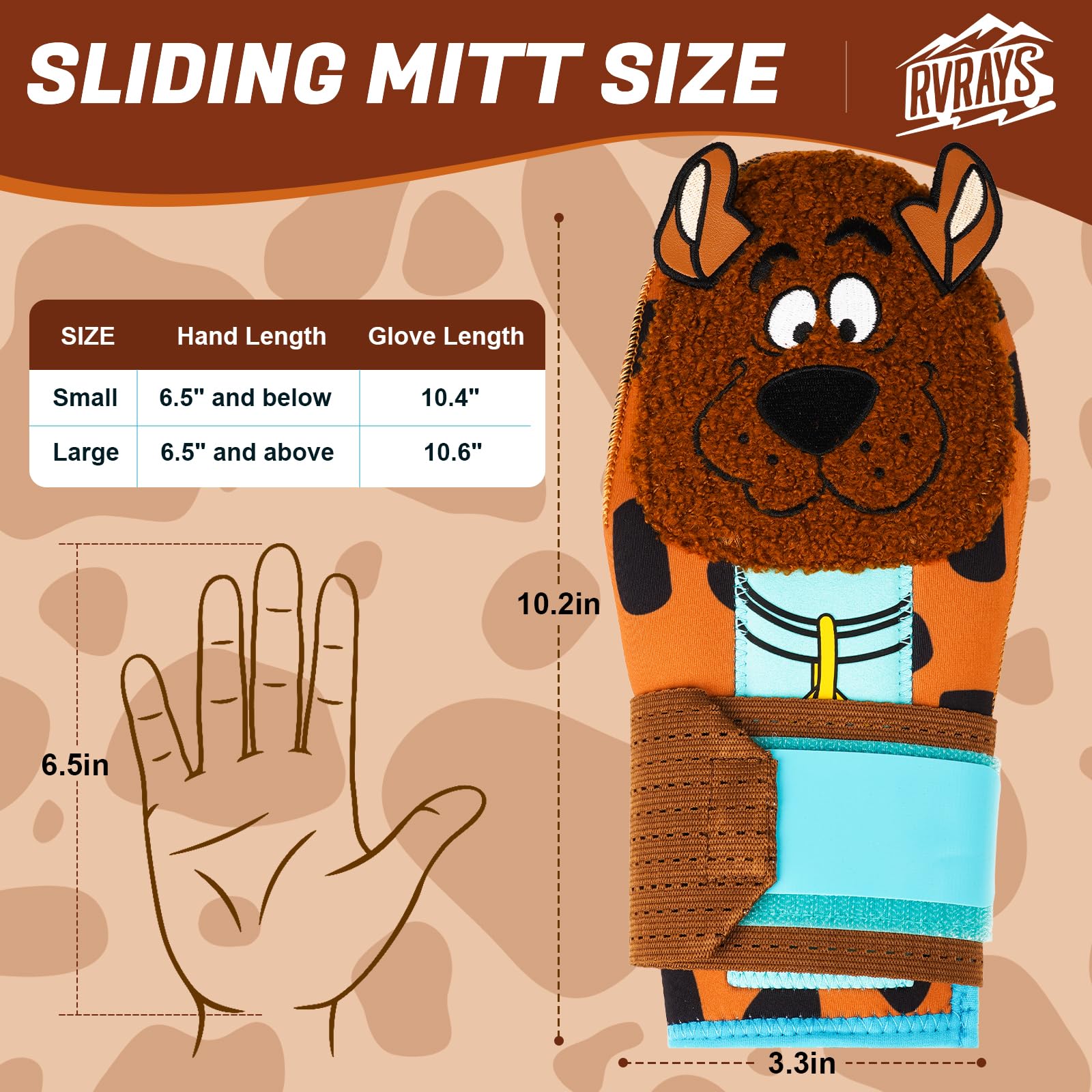 RVRAYS mitt next to youth hand showing correct size and fit