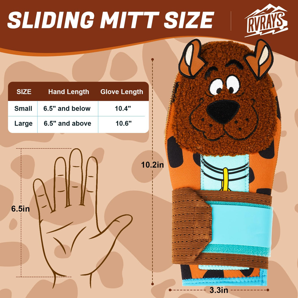 RVRAYS mitt next to youth hand showing correct size and fit