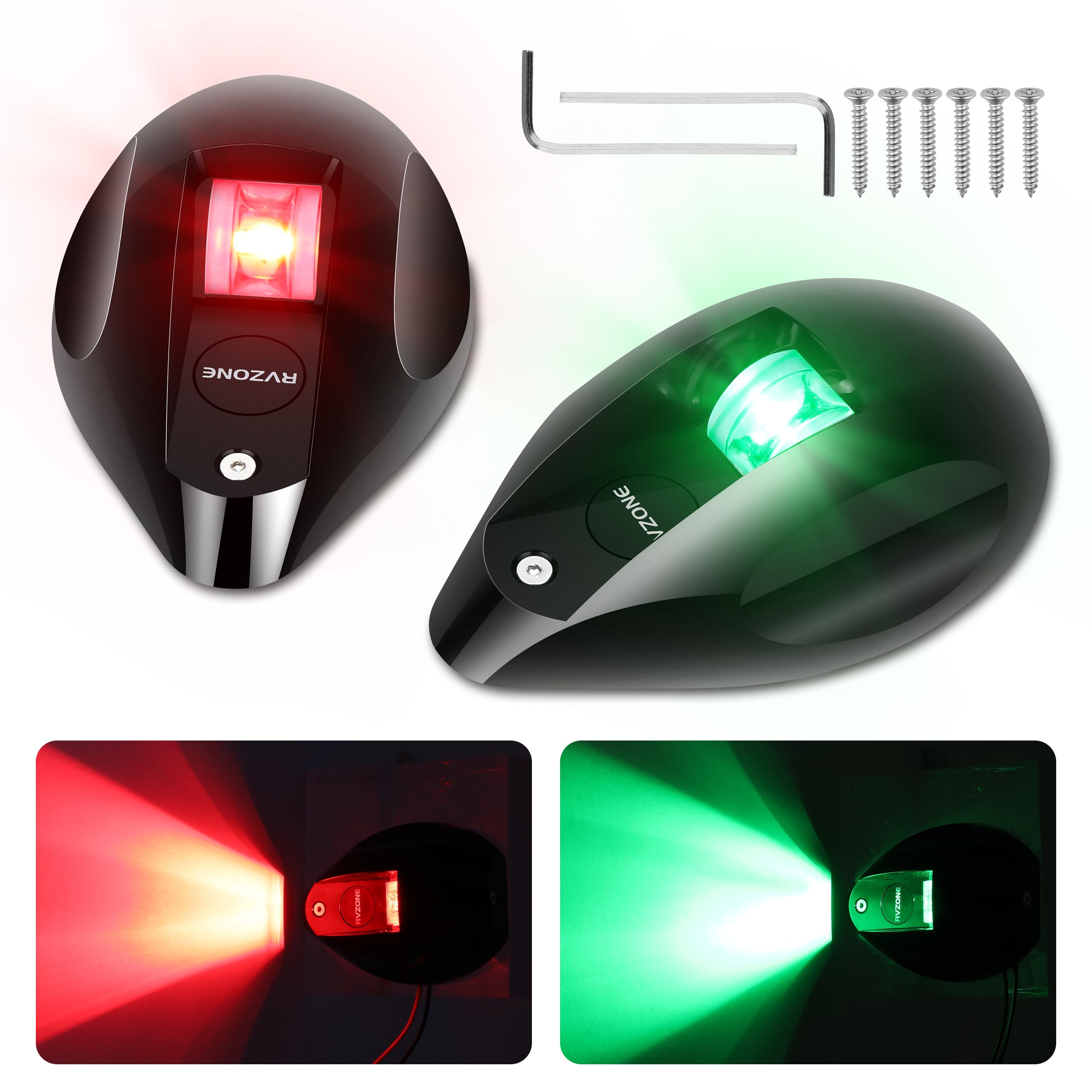 RVZONE front view bow lights showing compact profile and clear lens benefit