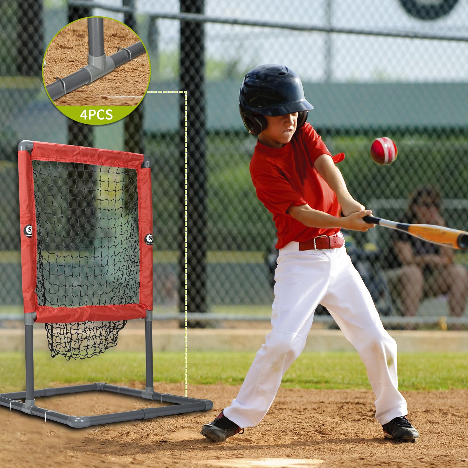 S SANGLE SOPFFY player batting into net demonstrating faster ball retrieval and focused reps