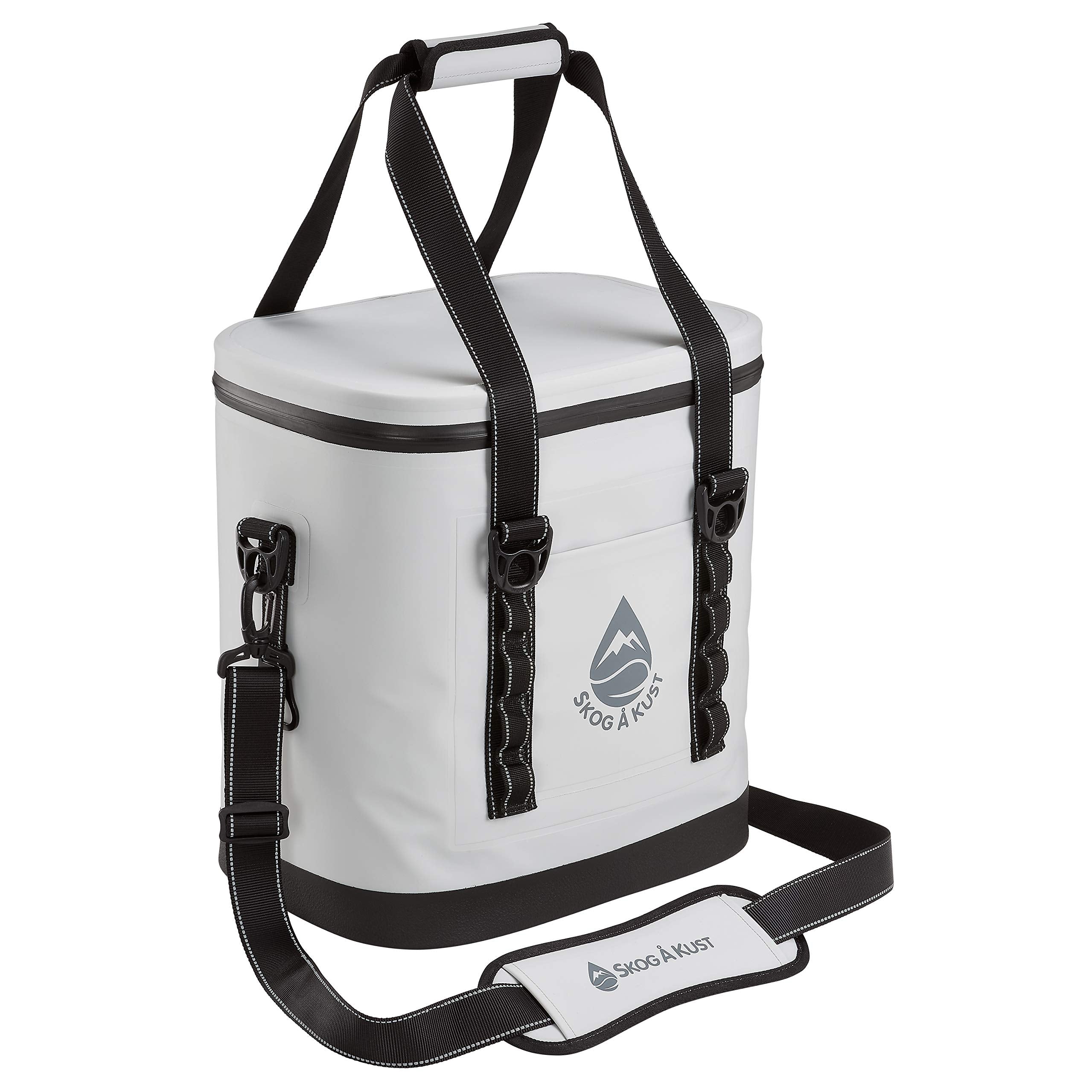Såk Gear front view of cooler bag showing compact light grey design and portability benefit