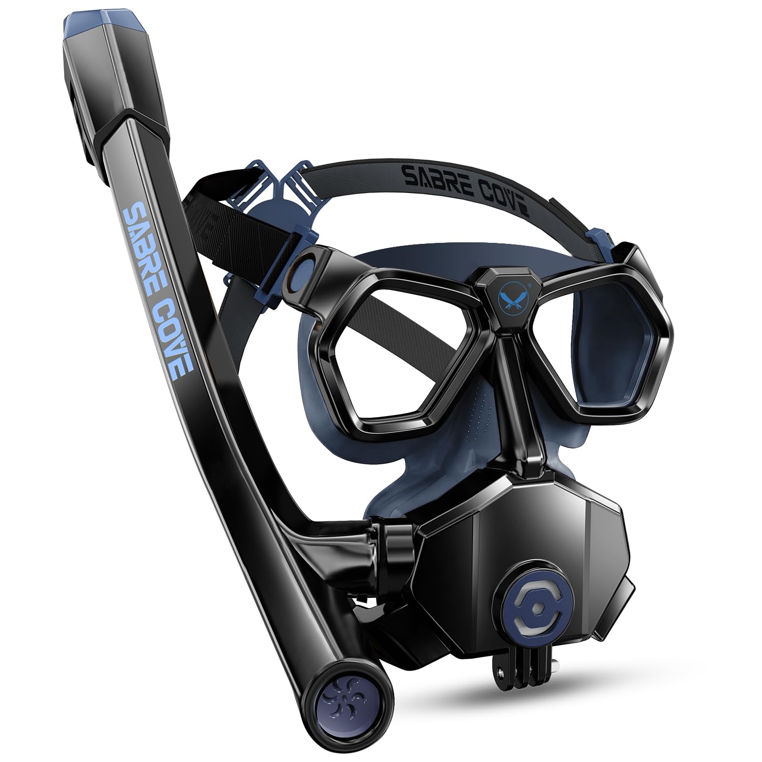 SABRE COVE front view of mask showing full-face coverage and clear field of vision benefit