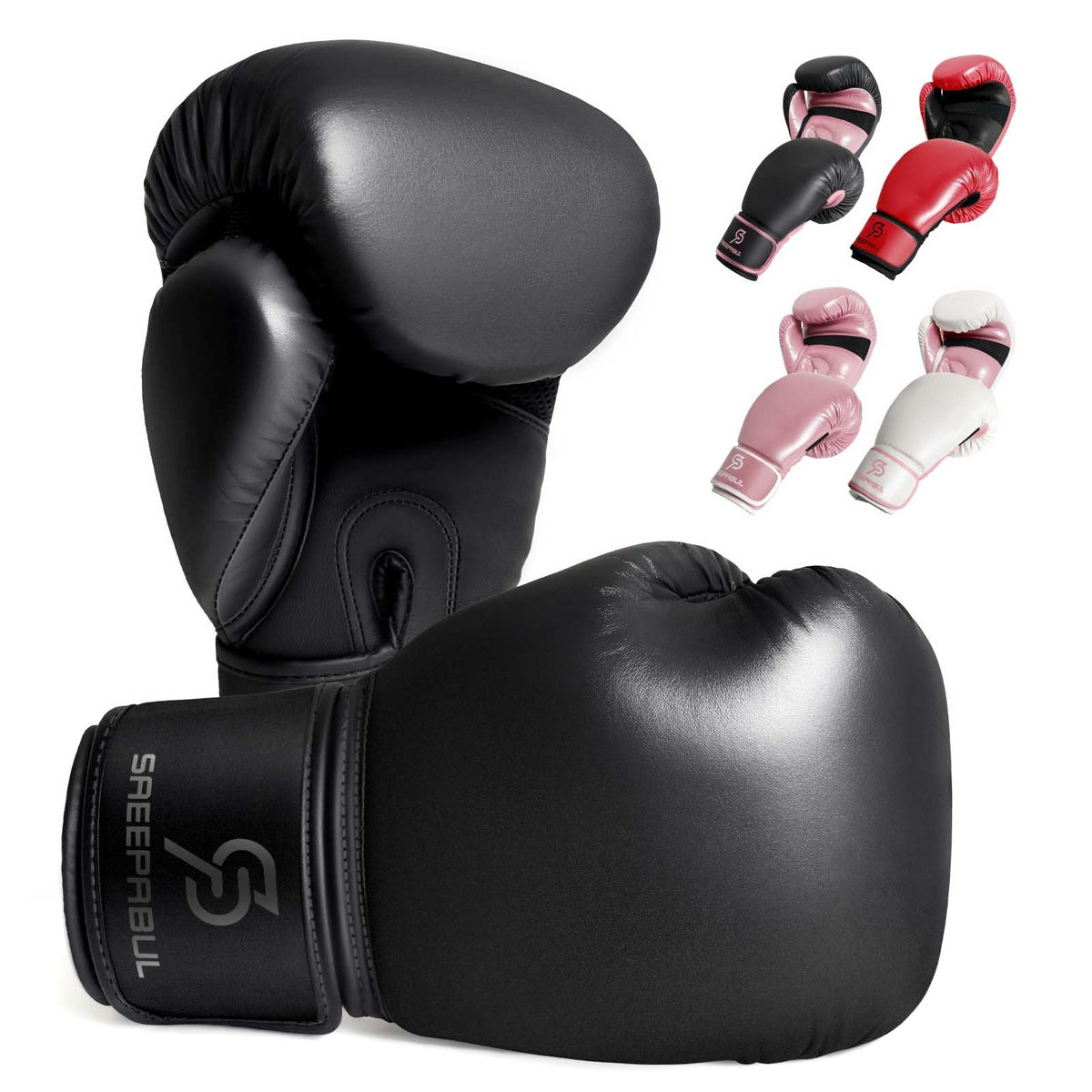 SAEEPABUL front view of black 16oz gloves showing full padding and profile for protection