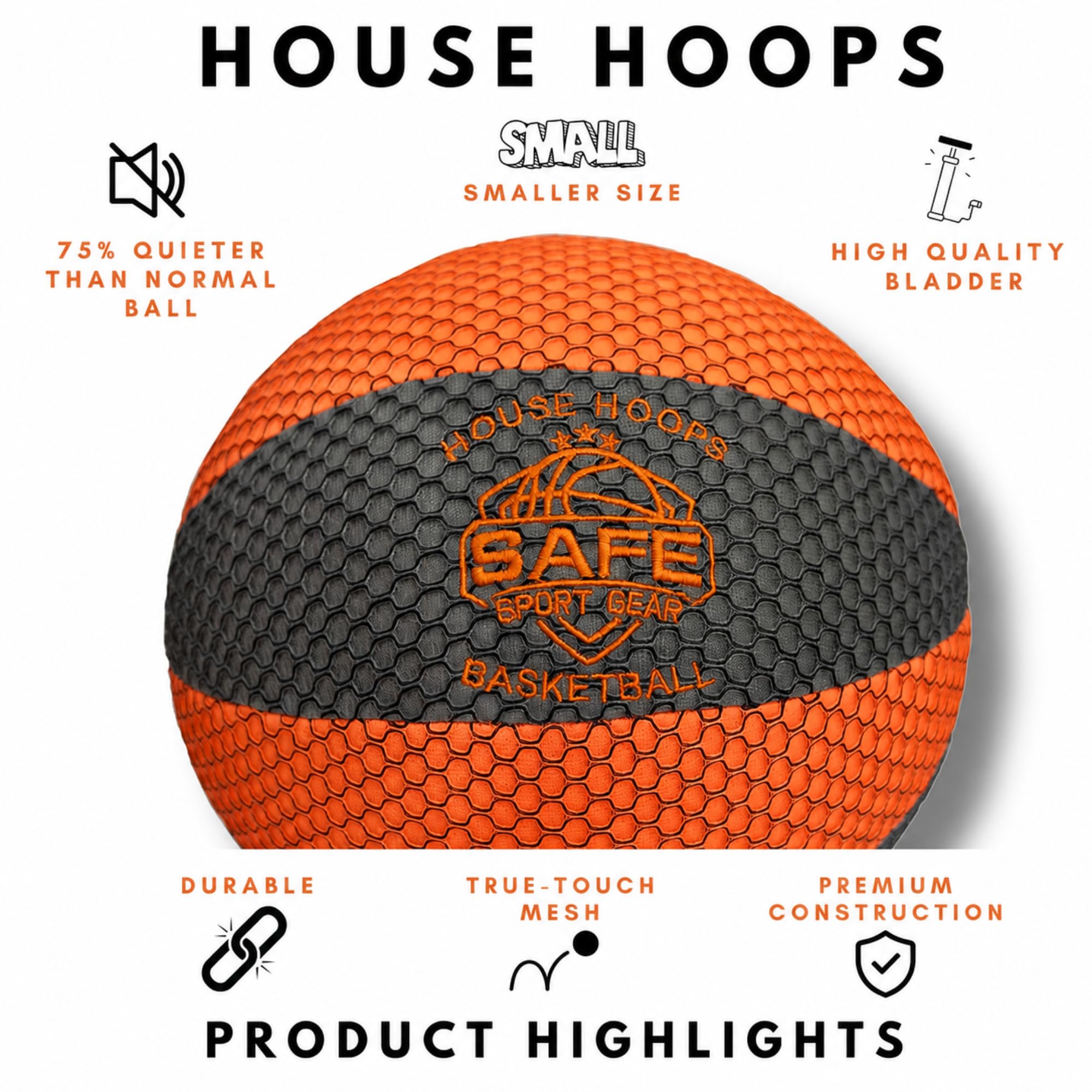 Safe Sport Gear ball resting on hardwood showing no-scuff protection benefit