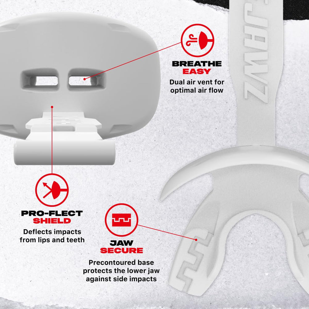 SAFEJAWZ detailed view of Bite-Shock plate showing force-absorption benefit