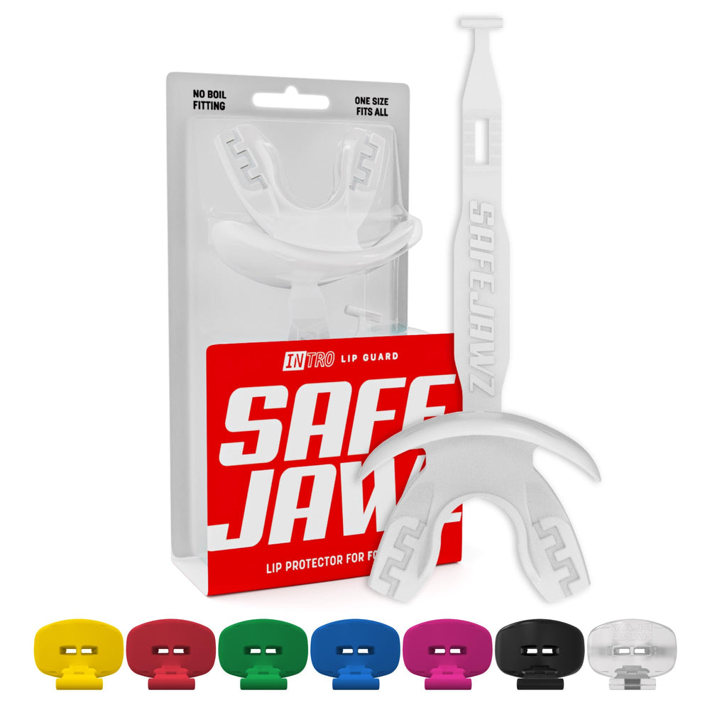 SAFEJAWZ front view of white mouth guard showing full shape and quick-fit benefit