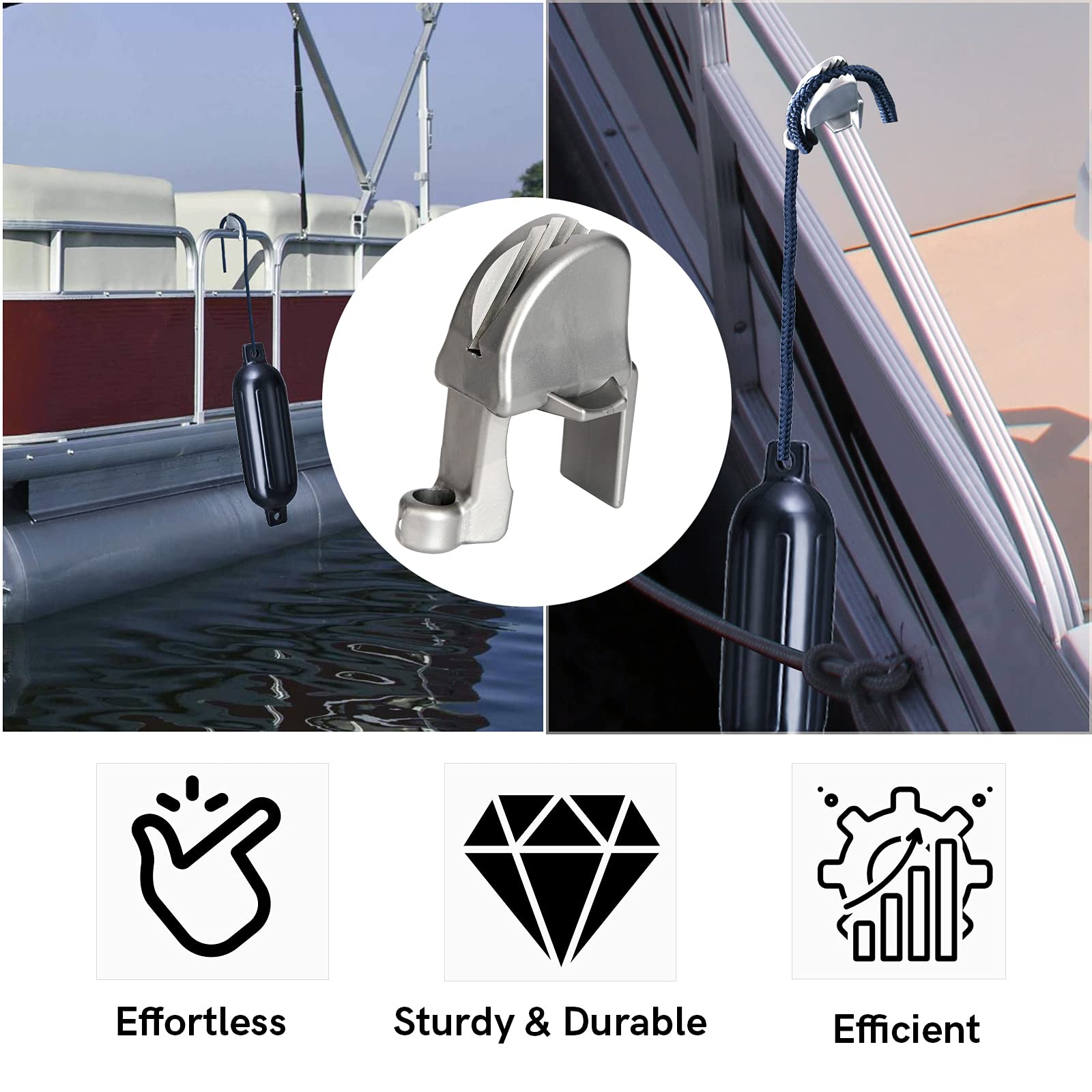 SailVoya clips in use on a docked pontoon for quick fender placement