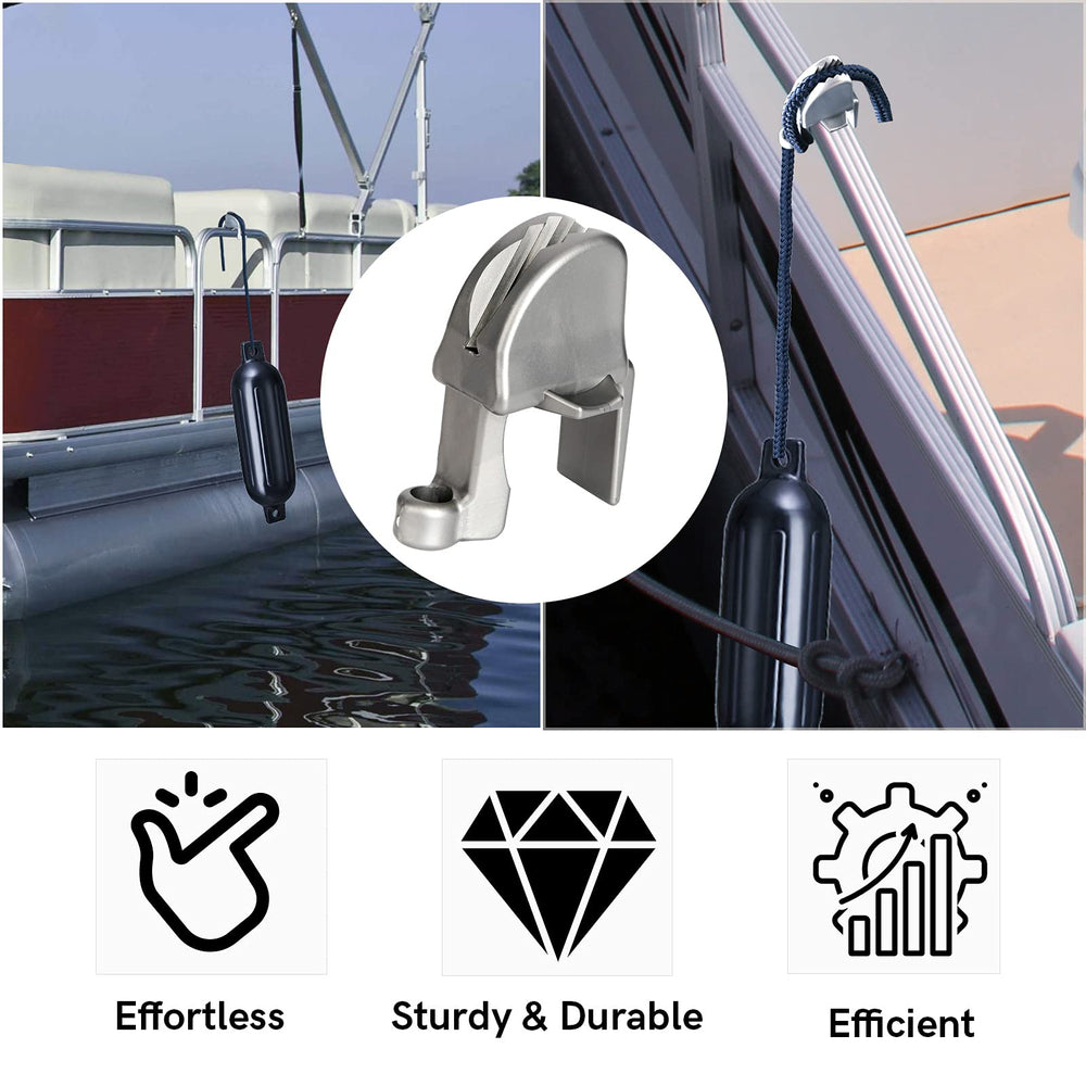 SailVoya clips in use on a docked pontoon for quick fender placement