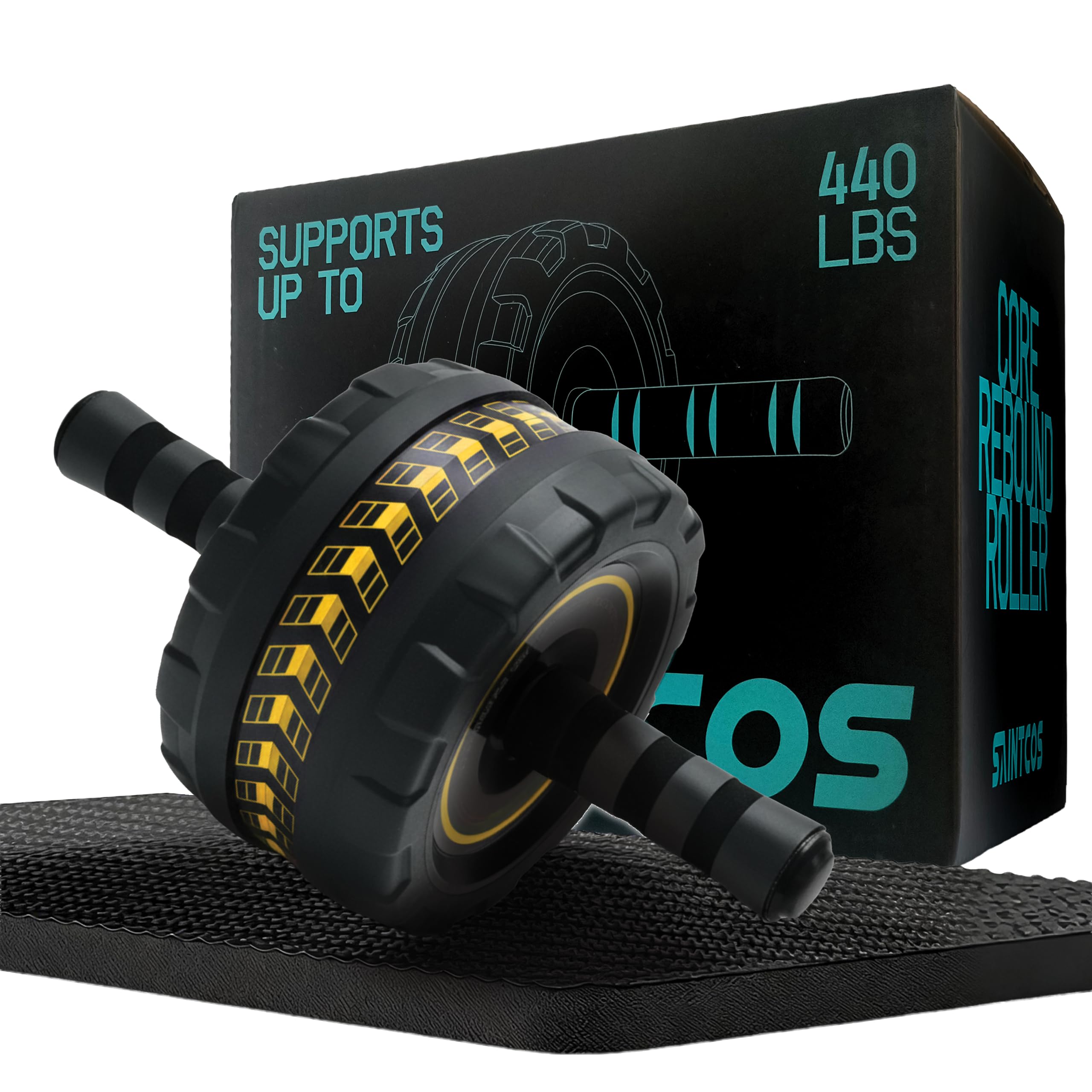 SaintCos ab roller front view showing stable dual wheels and compact shape for safe rollouts