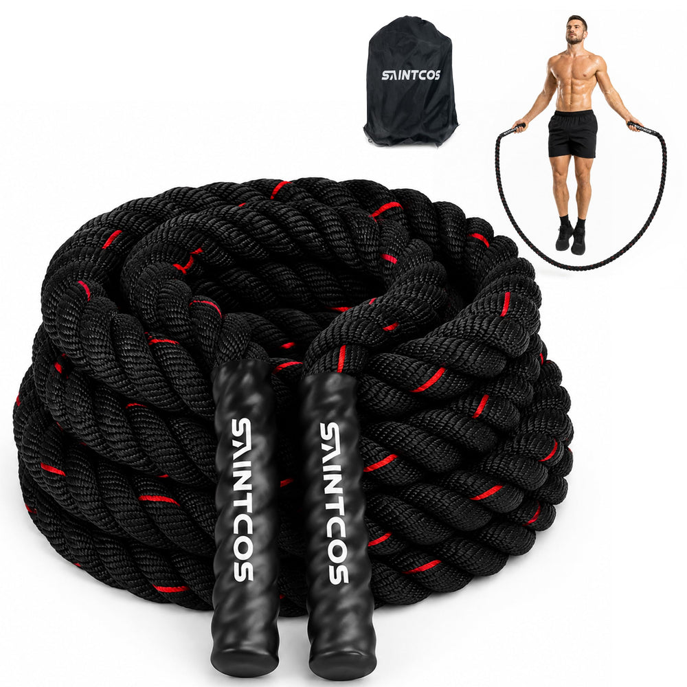SaintCos front view of weighted jump rope showing durable build and branding