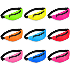 Saintrygo front view of nine neon fanny packs showing color variety and quick selection benefit