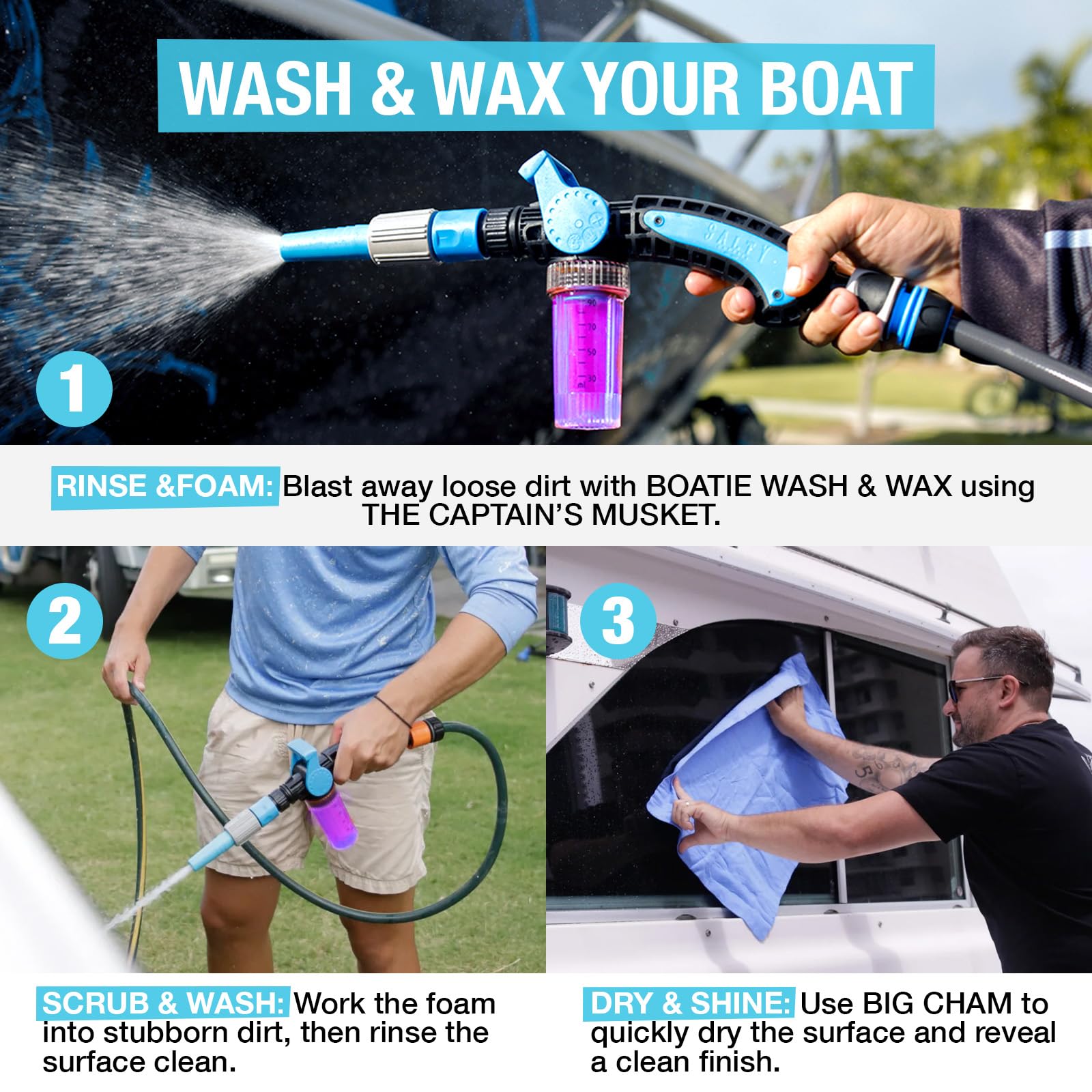 Salty Captain applicator brush and cloth ready to remove grime efficiently