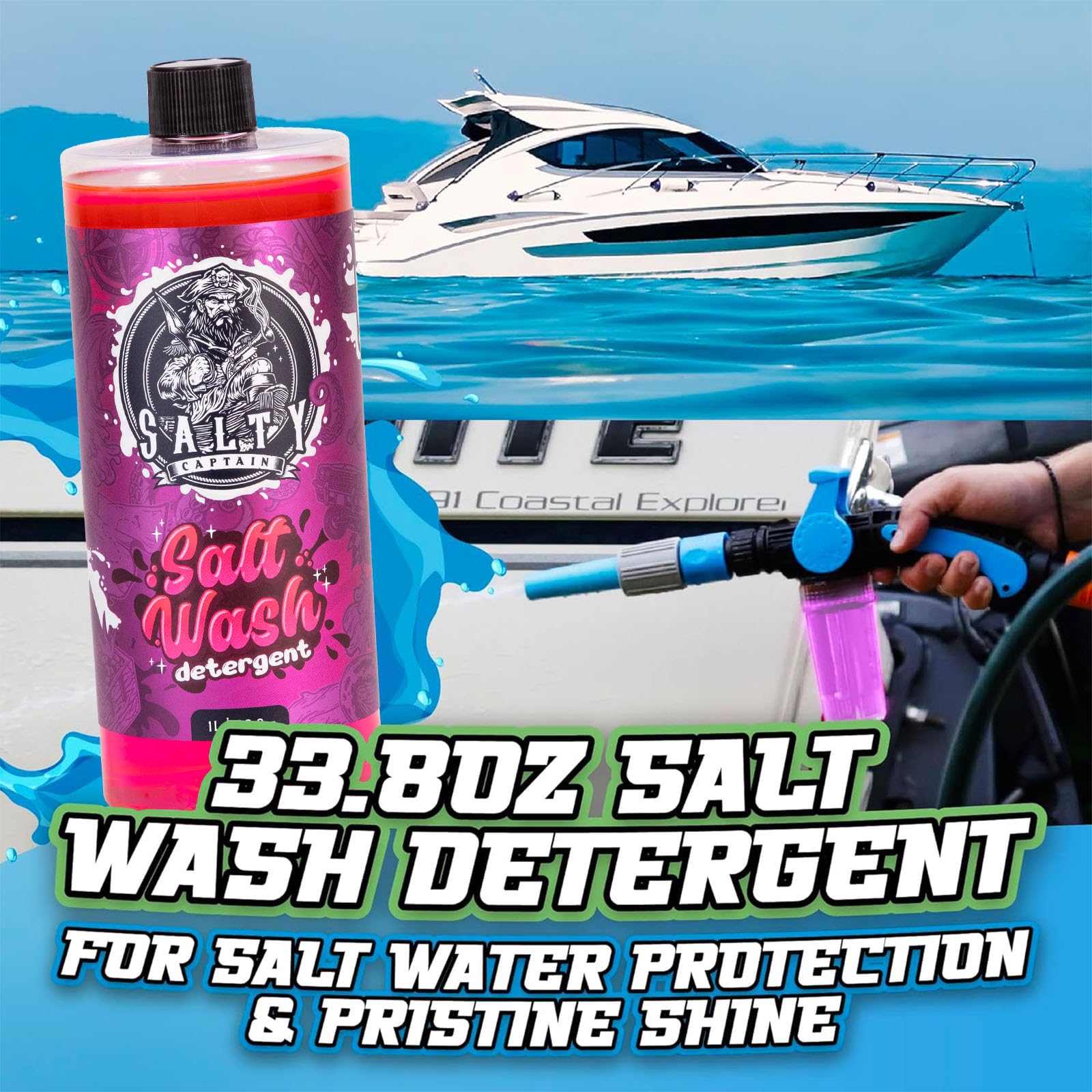 SALTY CAPTAIN Engine Flush label detail showing targeted corrosion protection