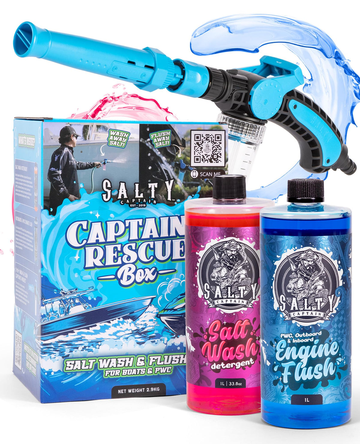 SALTY CAPTAIN front packaging showing complete boat wash kit and convenience