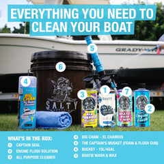 Salty Captain product label close-up highlighting marine-safe ingredient info