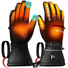 SAMLMAP front view of heated gloves showing ergonomic design and secure wrist strap benefit warmth