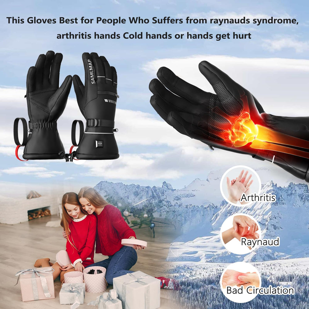SAMLMAP gloves on hiker in snow showing outdoor performance benefit for winter activities