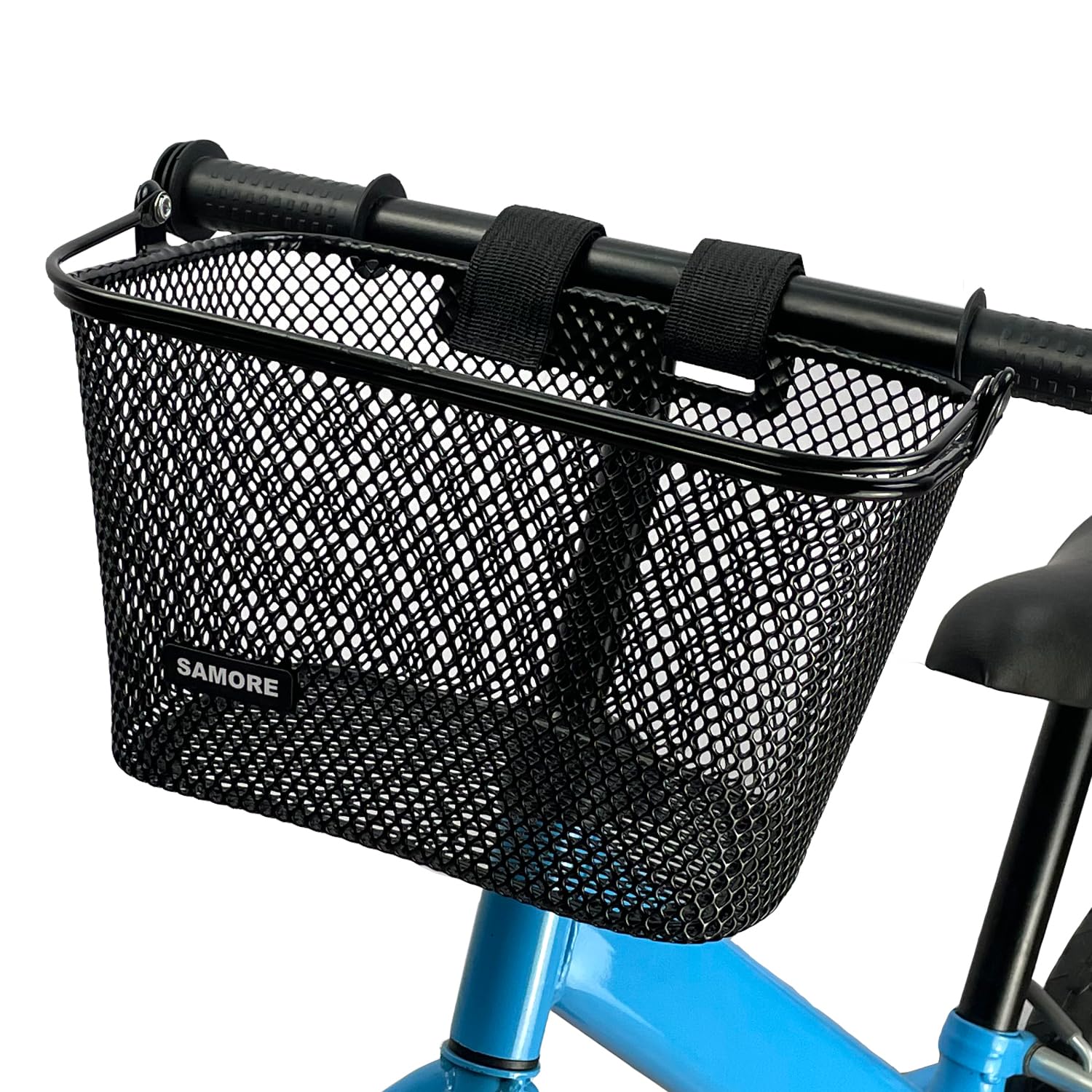 SAMORE front view of kids bike basket showing compact storage benefit