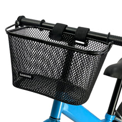 SAMORE front view of kids bike basket showing compact storage benefit