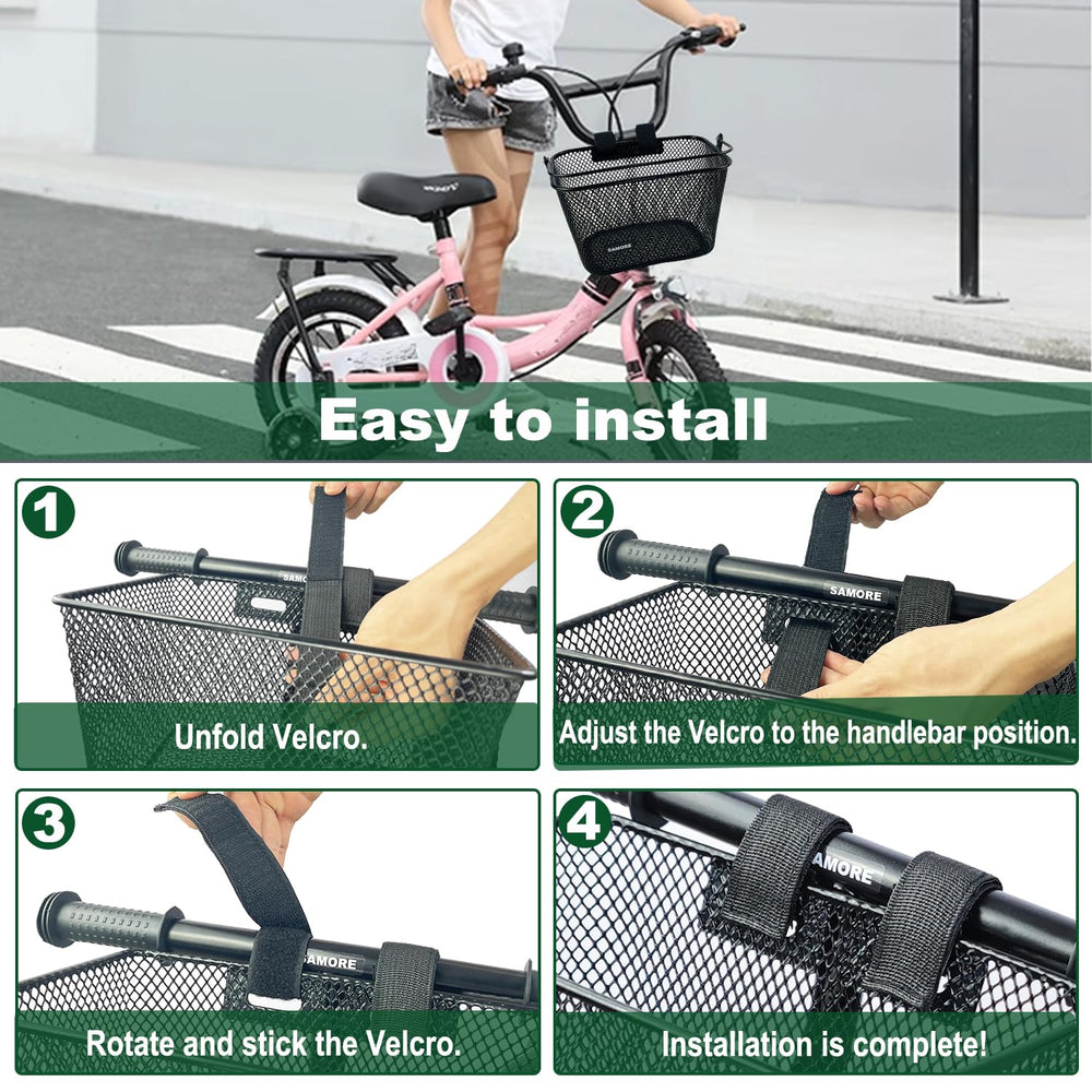 SAMORE basket mounted on handlebars demonstrating secure fit benefit