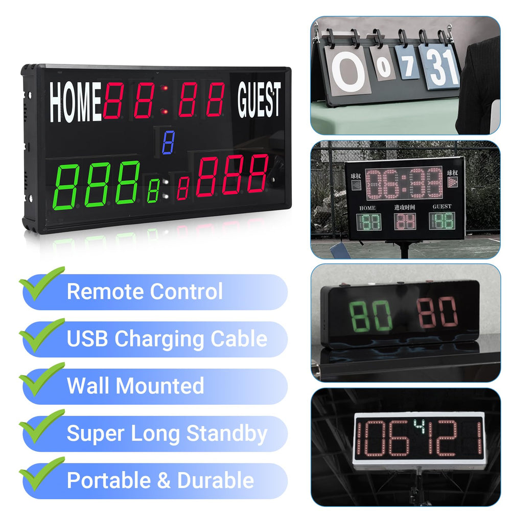 Samshow scoreboard mounted on gym wall providing visible scores during play