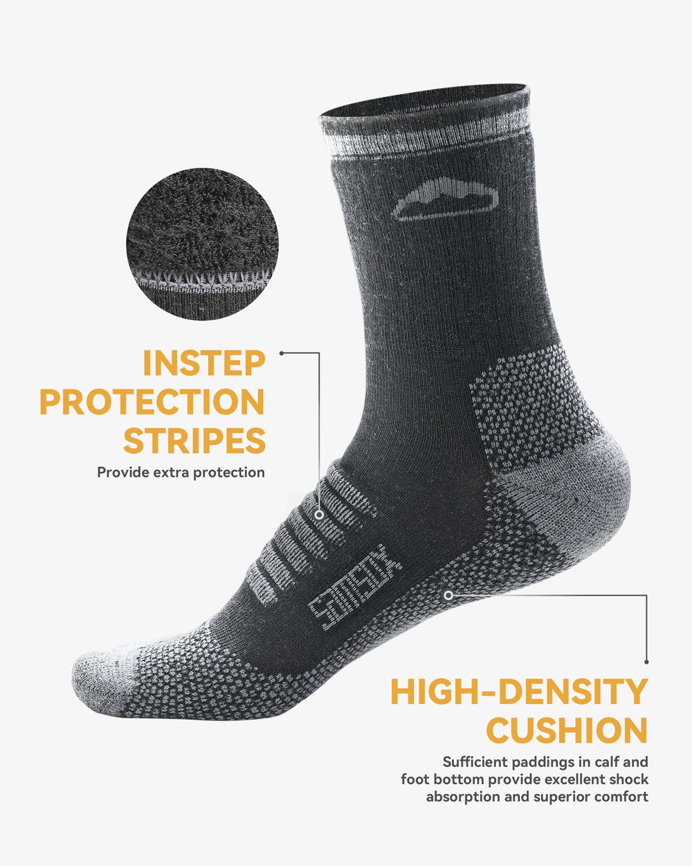 SAMSOX sock next to ruler showing size and crew height accuracy