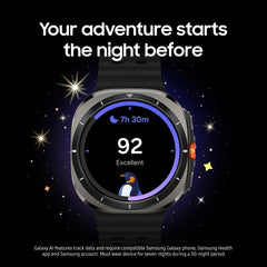Samsung Galaxy Watch Ultra display on with activity metrics for on-the-go convenience