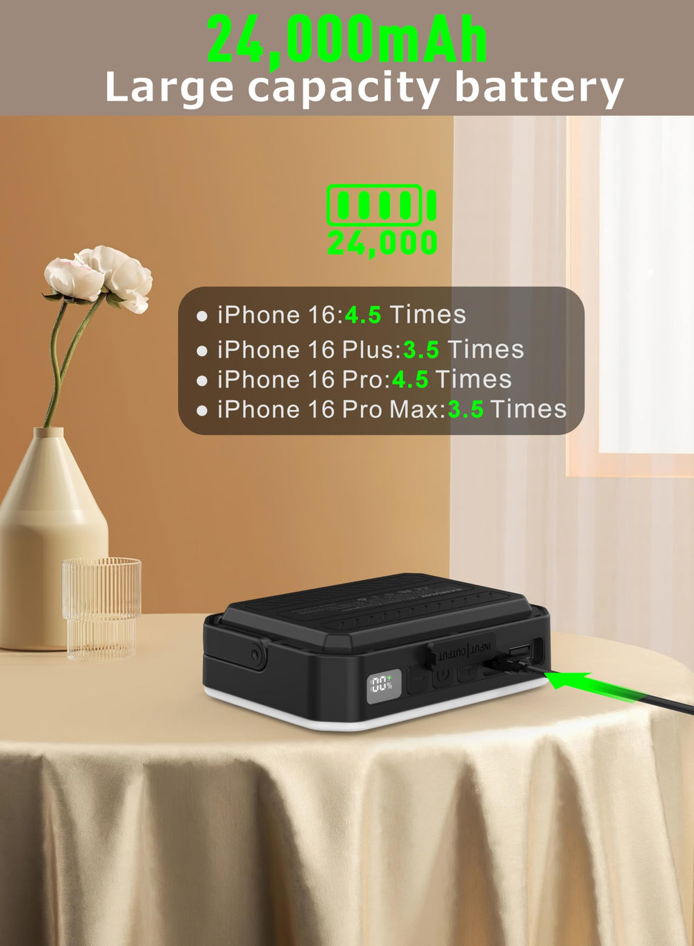 SAMUUN hanging inside a tent providing even overhead tent lighting for convenience